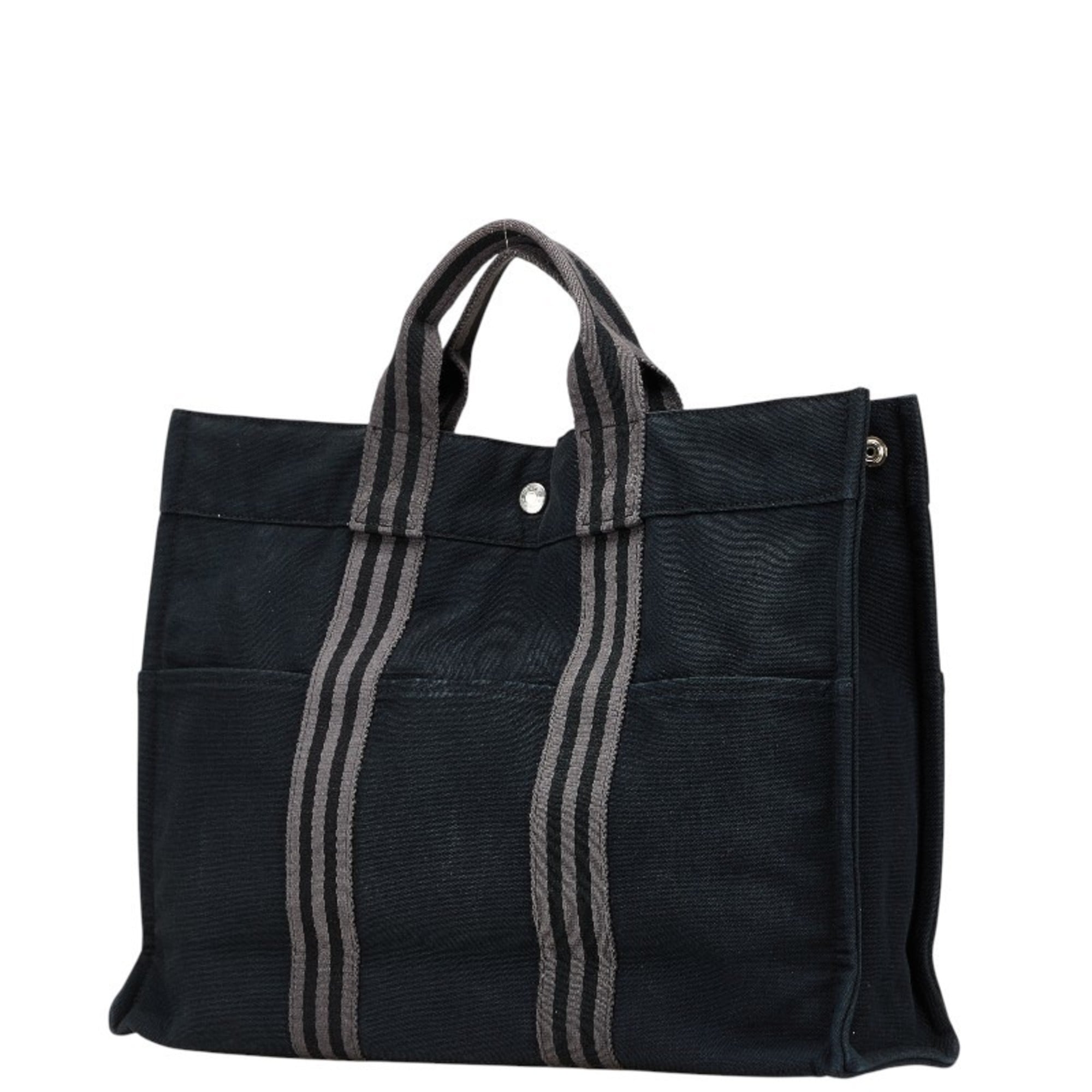 Hermes Fourre Tout Black Gray Canvas Handbag Tote Bag (Pre-Owned)