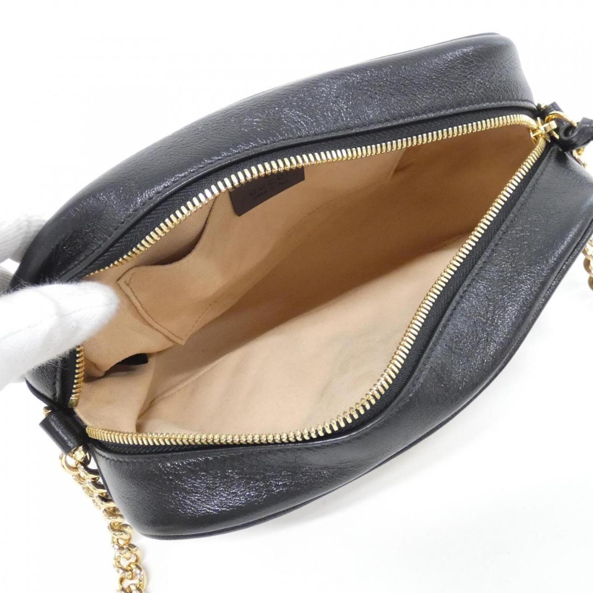 Gucci Beige Black Gg Canvas Leather Shoulder Bag (Pre-Owned)
