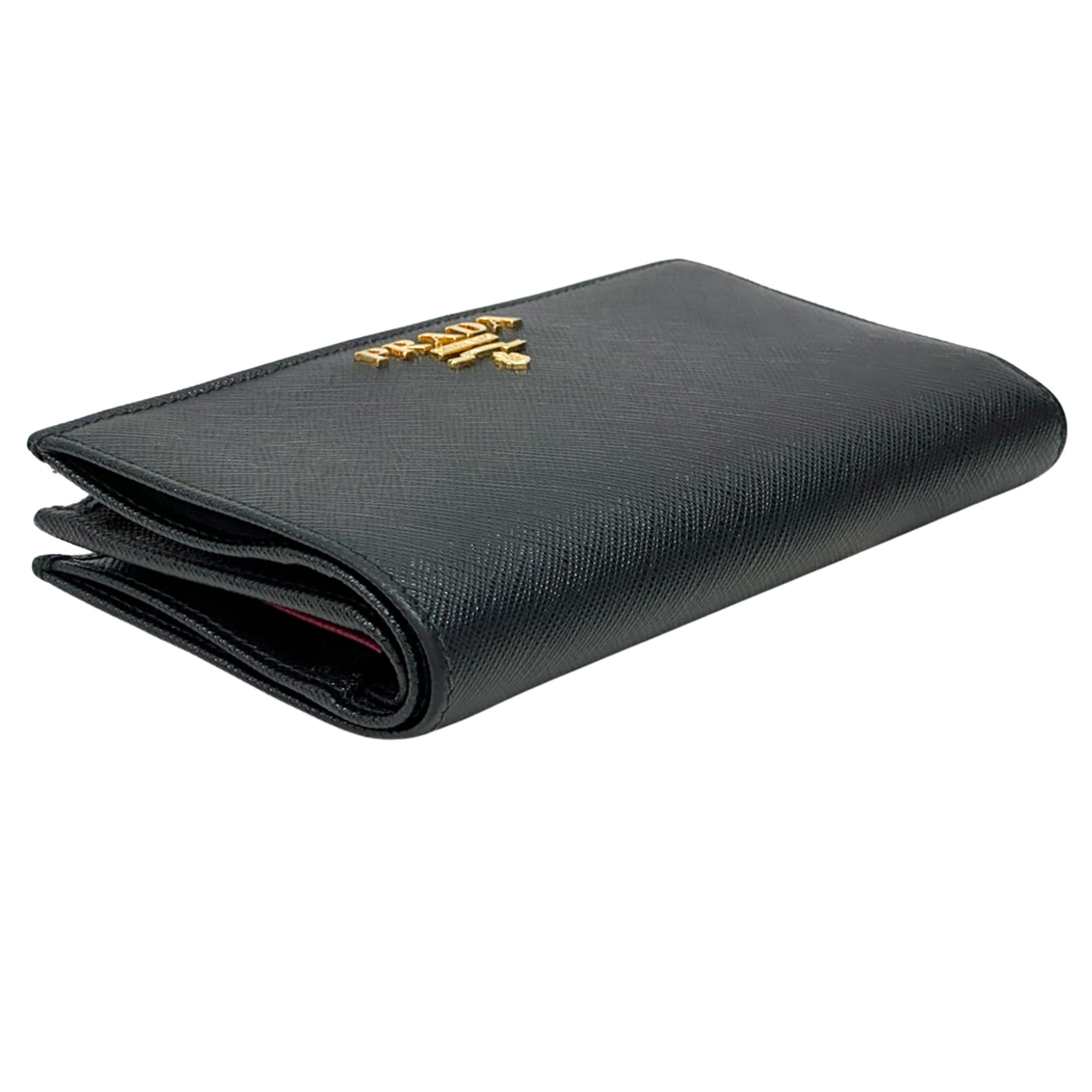 Prada Black Pink Saffiano Long Wallet (Bi-Fold) (Pre-Owned)