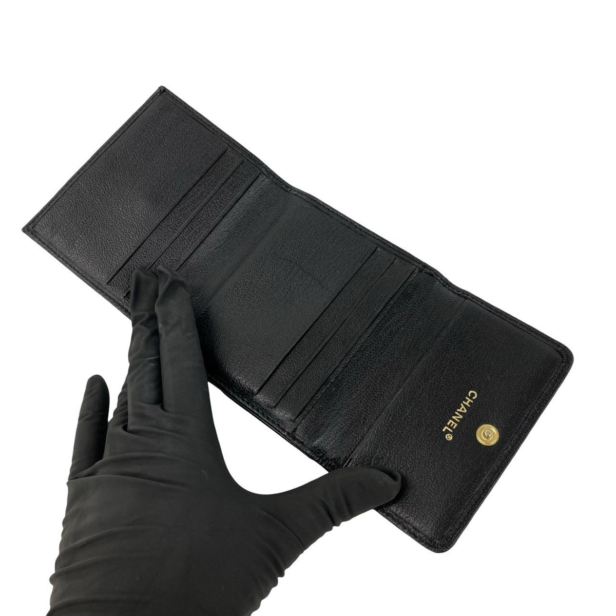 Chanel Black Leather Wallet (Tri-Fold) (Pre-Owned)