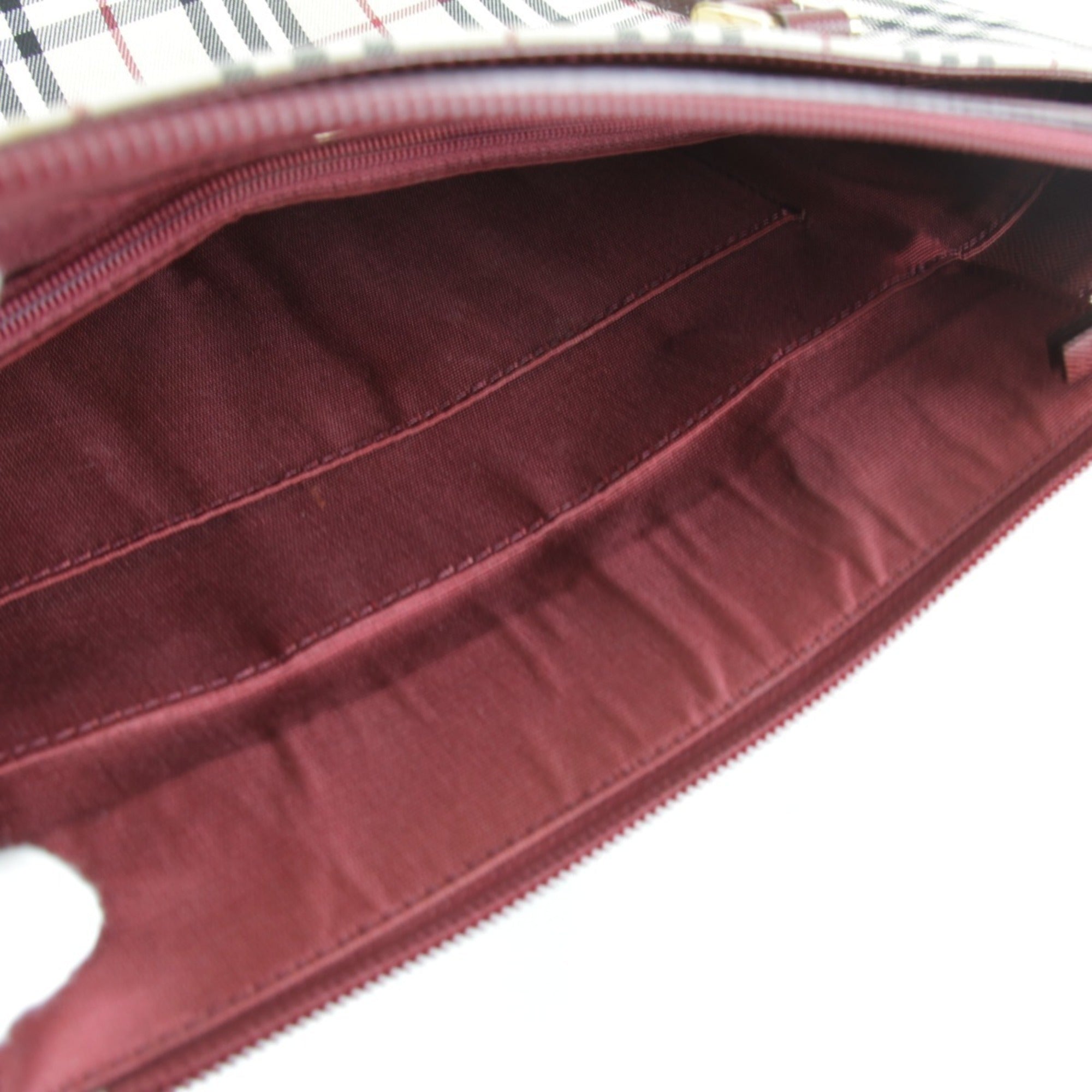 Burberry Red Color Canvas Leather Handbag (Pre-Owned)