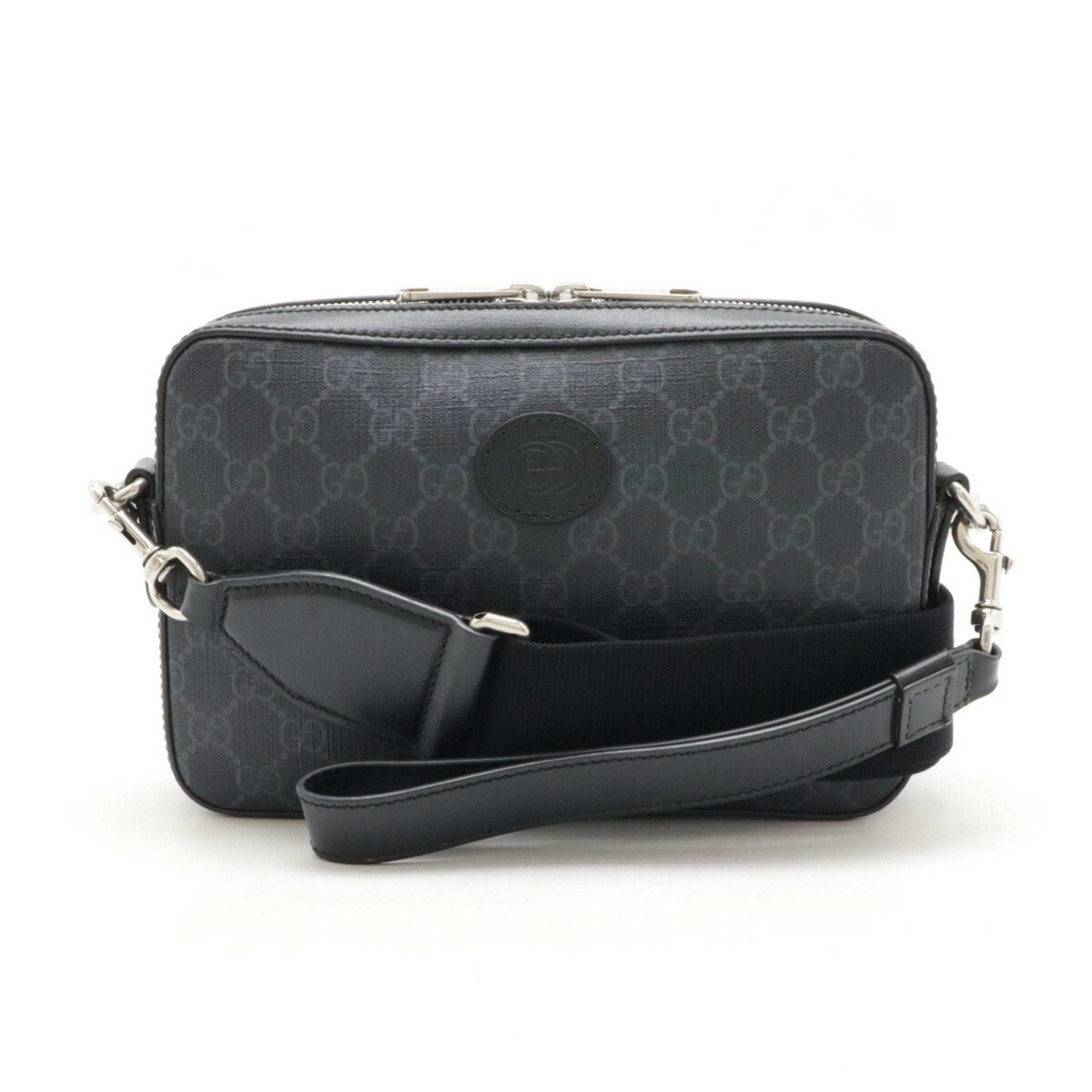 Gucci Black Dark Gray Gg Supreme Shoulder Bag (Pre-Owned)