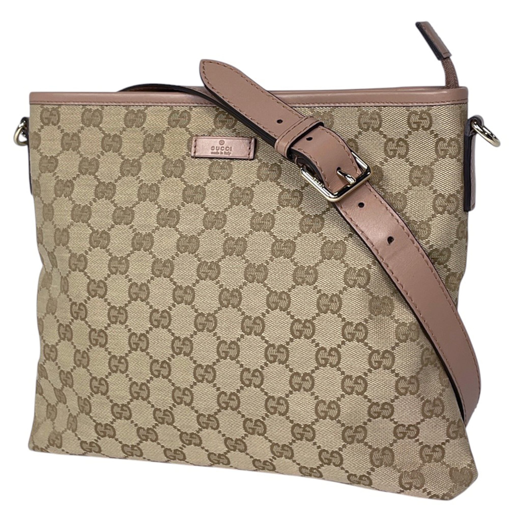 Gucci Gg Canvas Beige Pink Pink Beige Gg Canvas Leather Shoulder Bag (Pre-Owned)