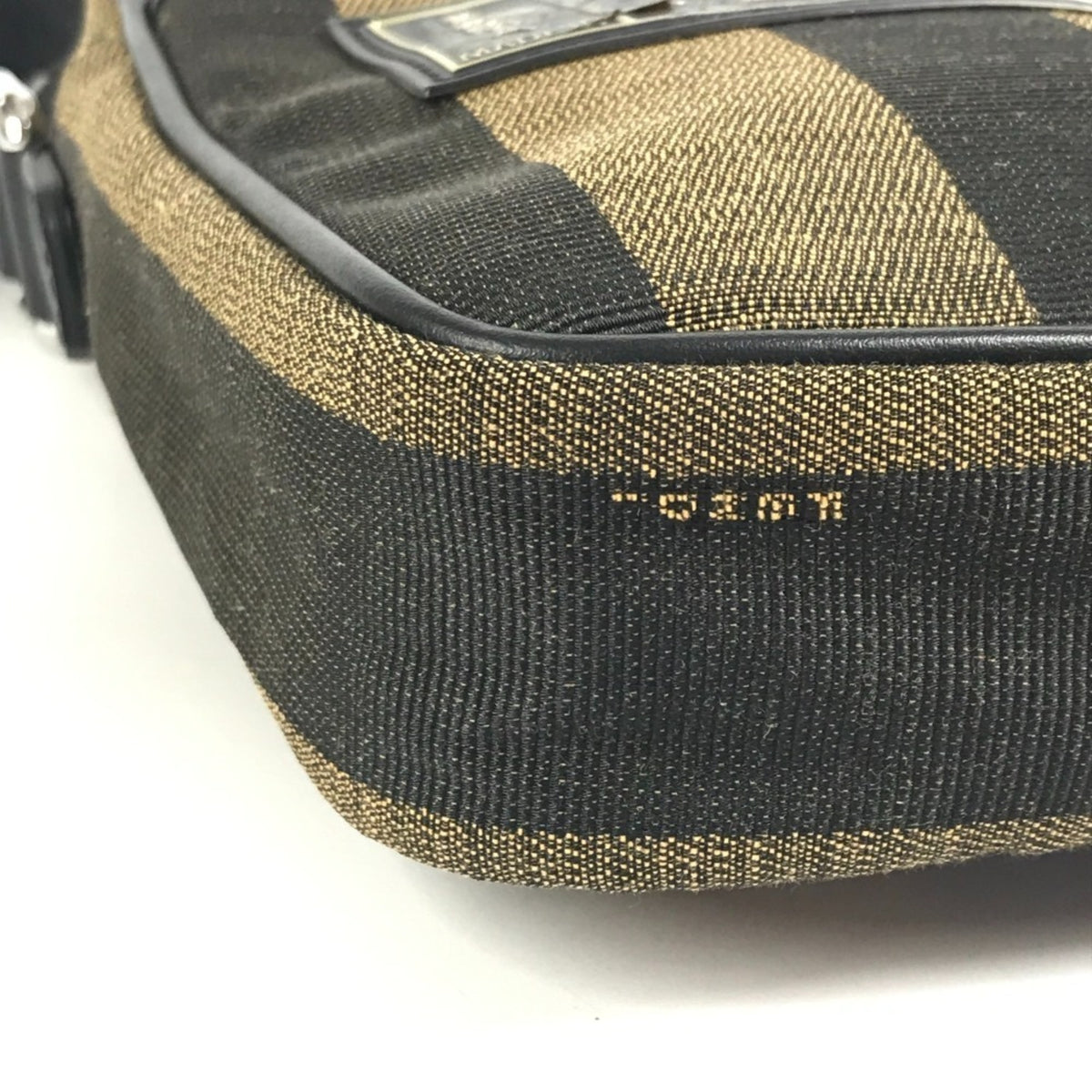 Fendi Black Khaki Leather Canvas Pochette Shoulder Bag (Pre-Owned)