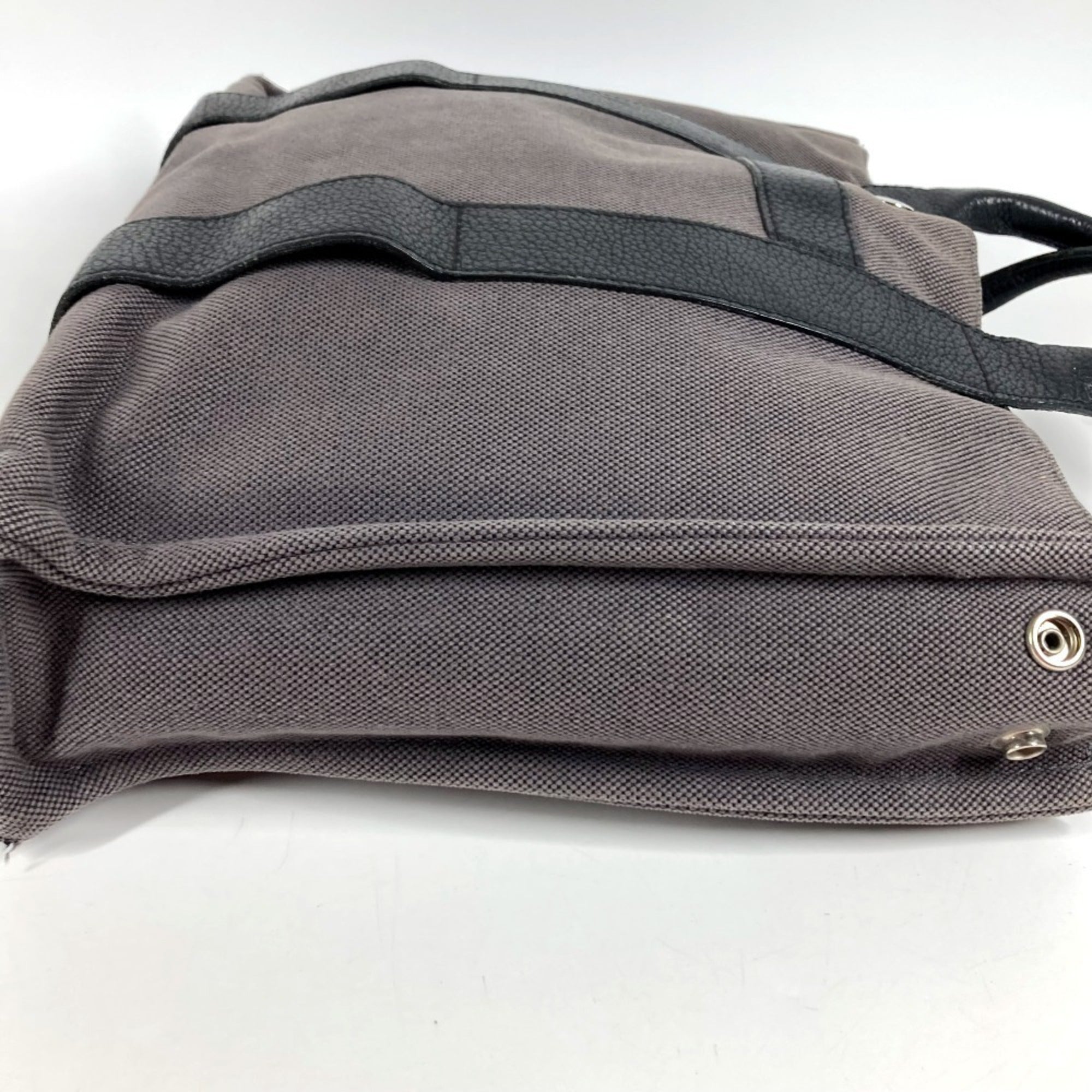 Hermes Black Gray Leather Canvas Handbag Tote Bag (Pre-Owned)