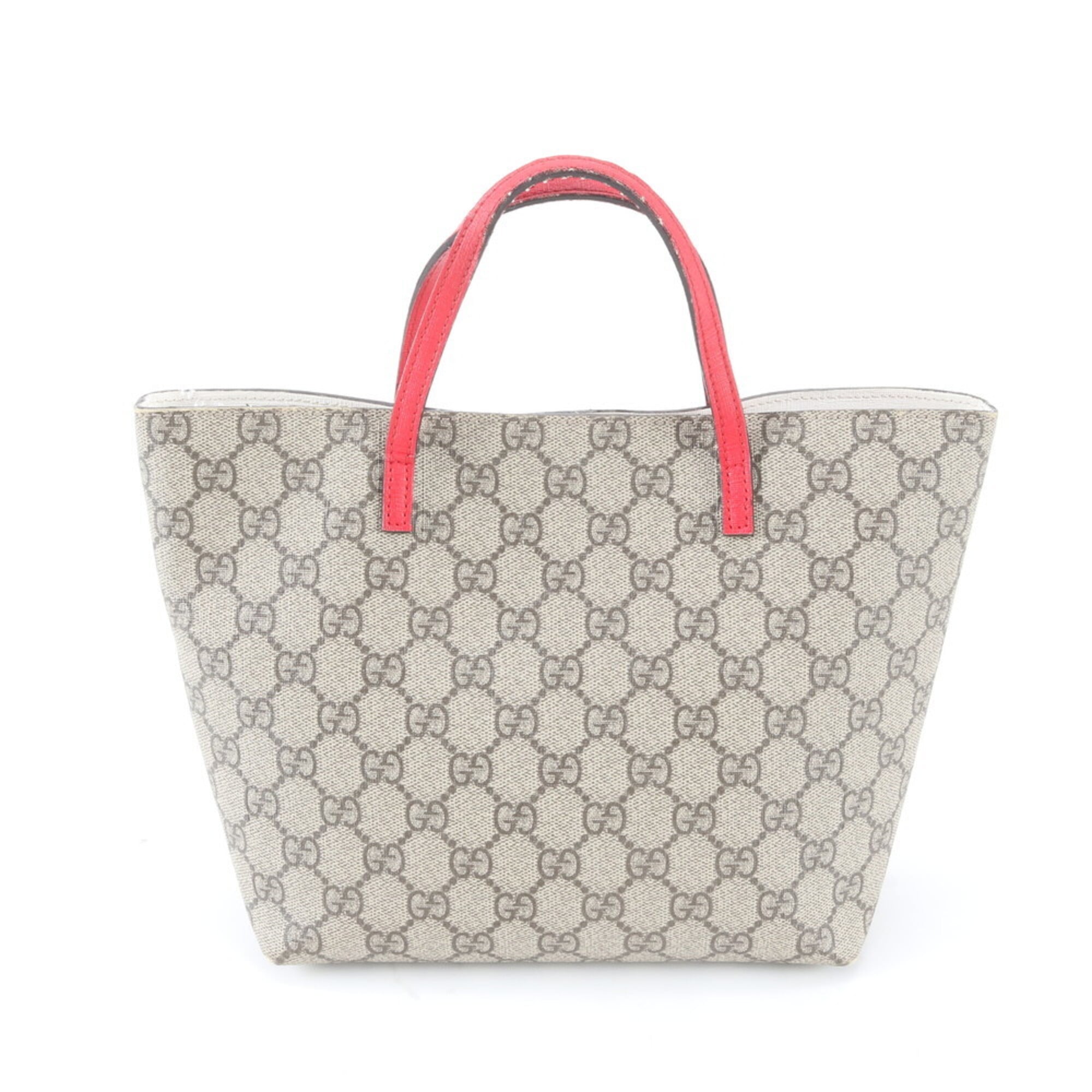 Gucci Beige Navy Red Color Leather Coated Canvas Handbag Tote Bag (Pre-Owned)