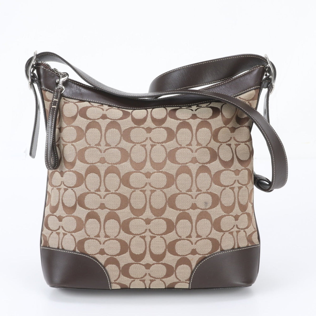 Coach Brown Leather Canvas Crossbody Bag Handbag Shoulder Bag Tote Bag (Pre-Owned)