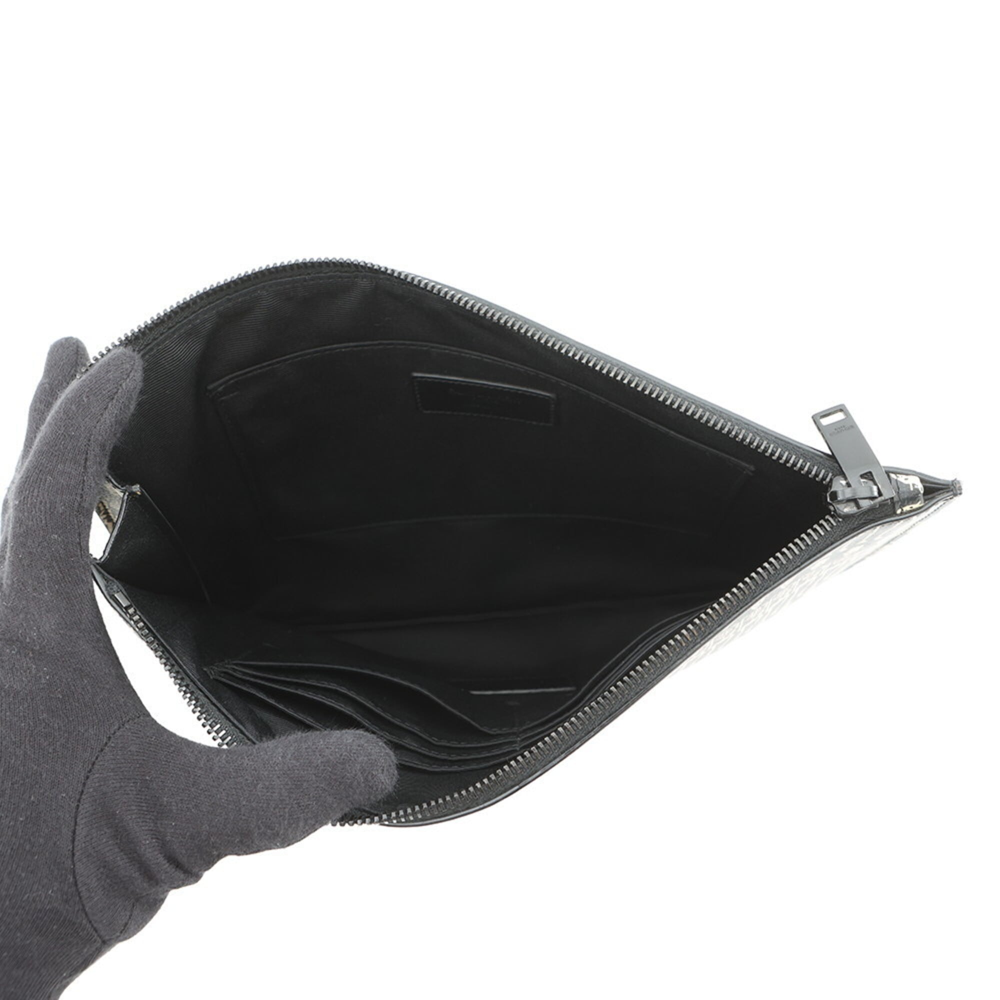Yves Saint Laurent Beige Black Leather Clutch Bag Handbag (Pre-Owned)