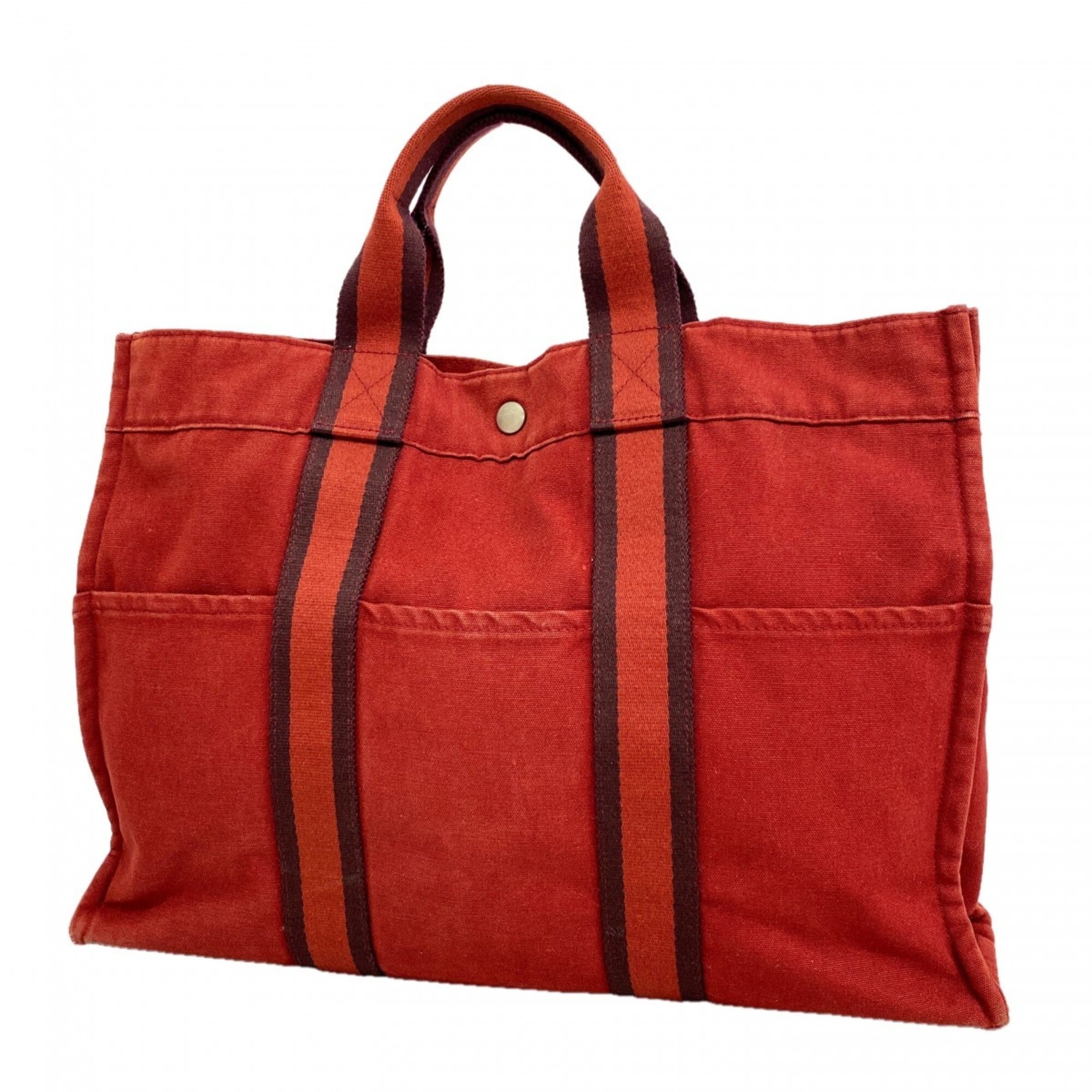 Hermes Red Color Canvas Tote Bag (Pre-Owned)