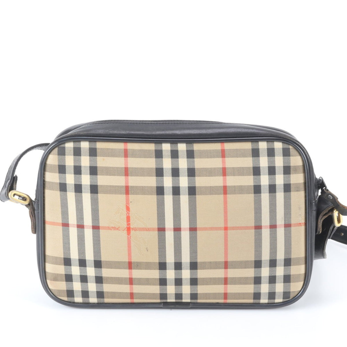 Burberry Black Leather Canvas Crossbody Bag Shoulder Bag (Pre-Owned)