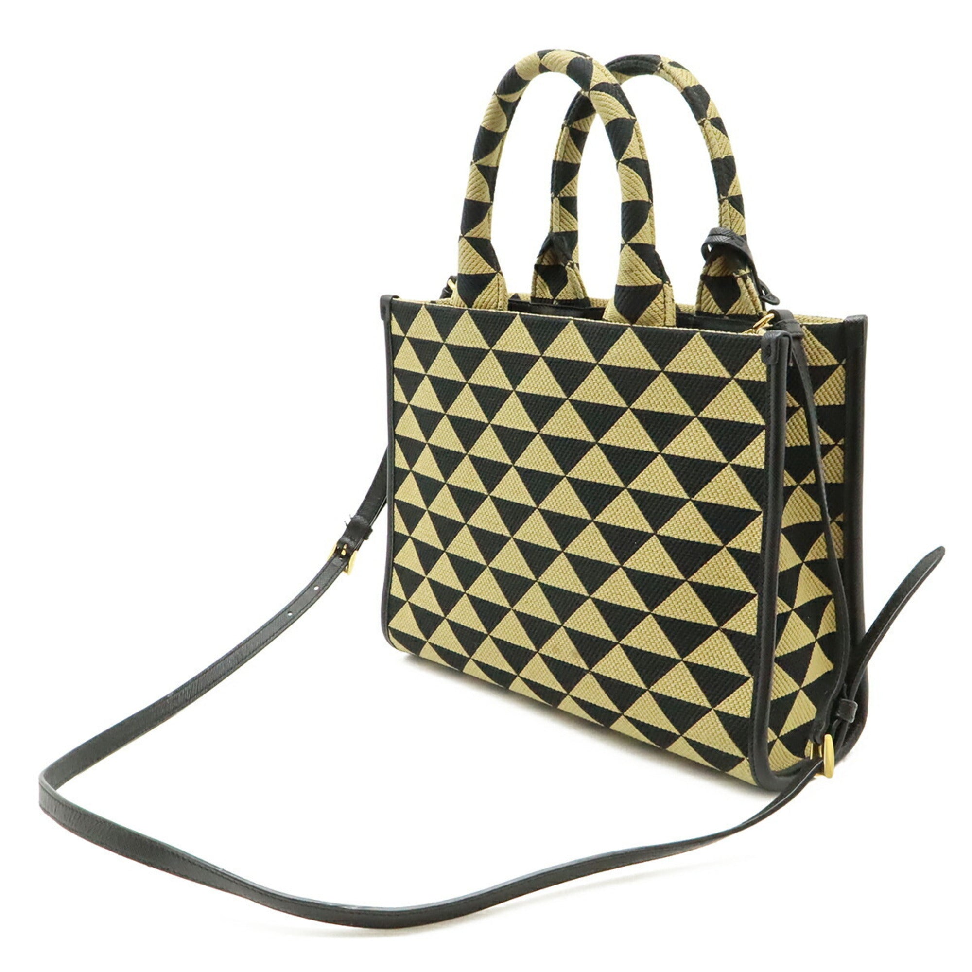 Prada Beige Black Nero Jacquard Leather Handbag Tote Bag (Pre-Owned)