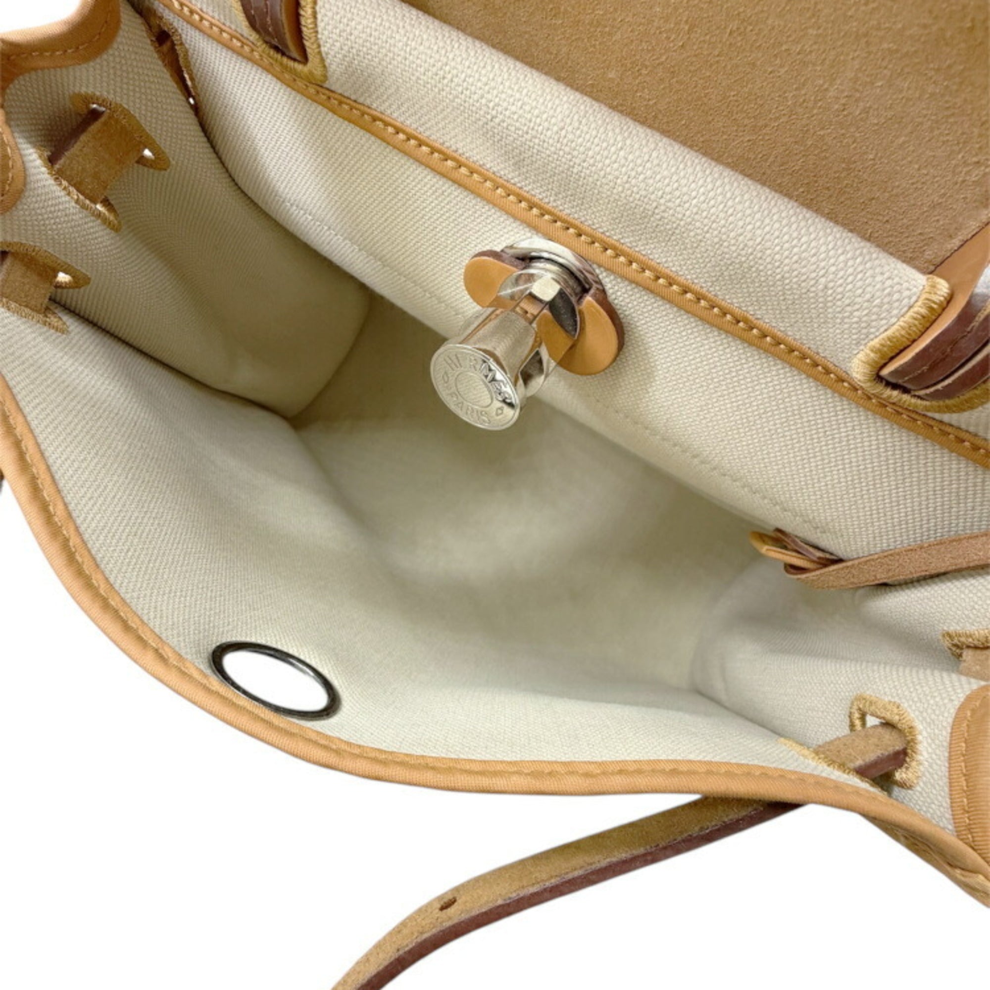 Hermes Natural Toile Officier Leather Shoulder Bag (Pre-Owned)