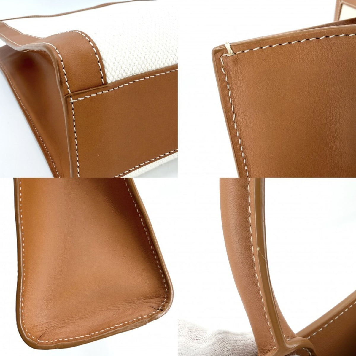 Celine Brown Ivory Canvas Leather Handbag Shoulder Bag Tote Bag (Pre-Owned)