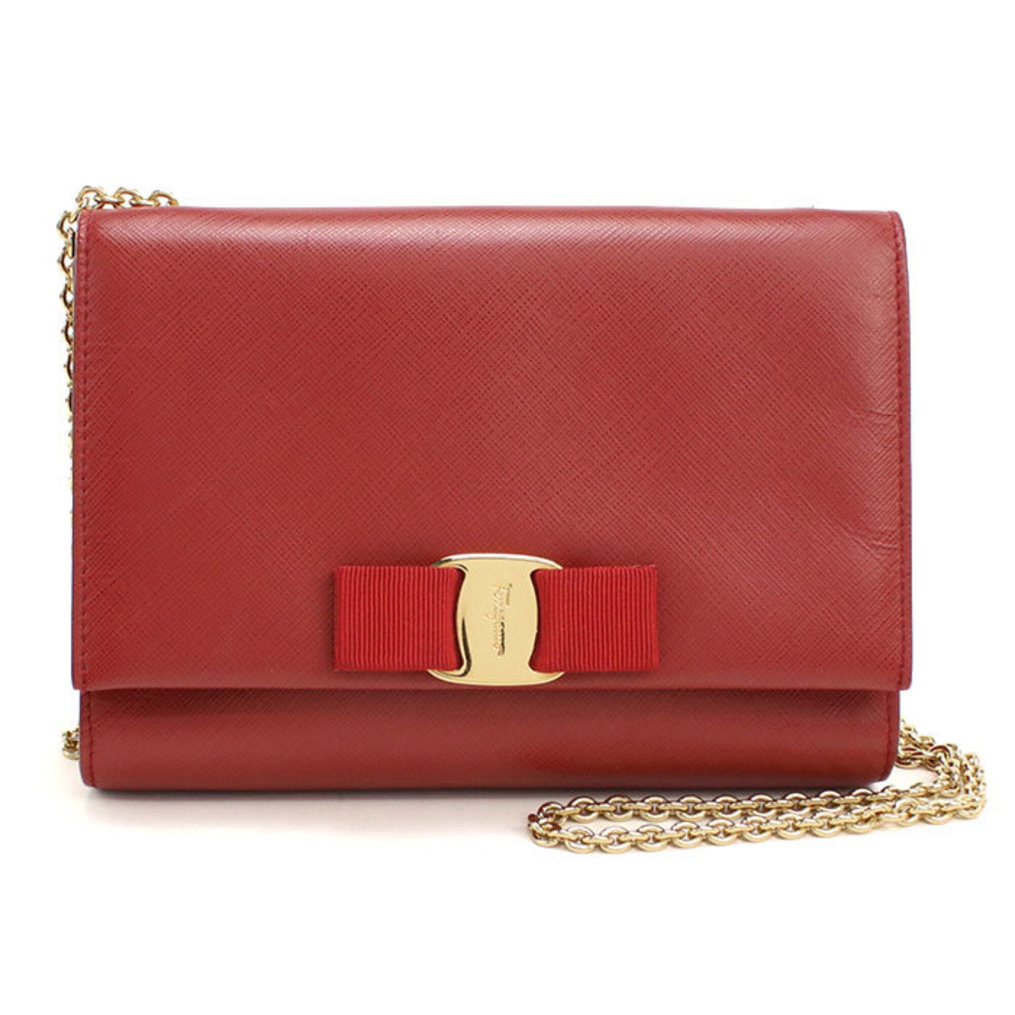 Salvatore Ferragamo Red Color Leather Shoulder Bag (Pre-Owned)