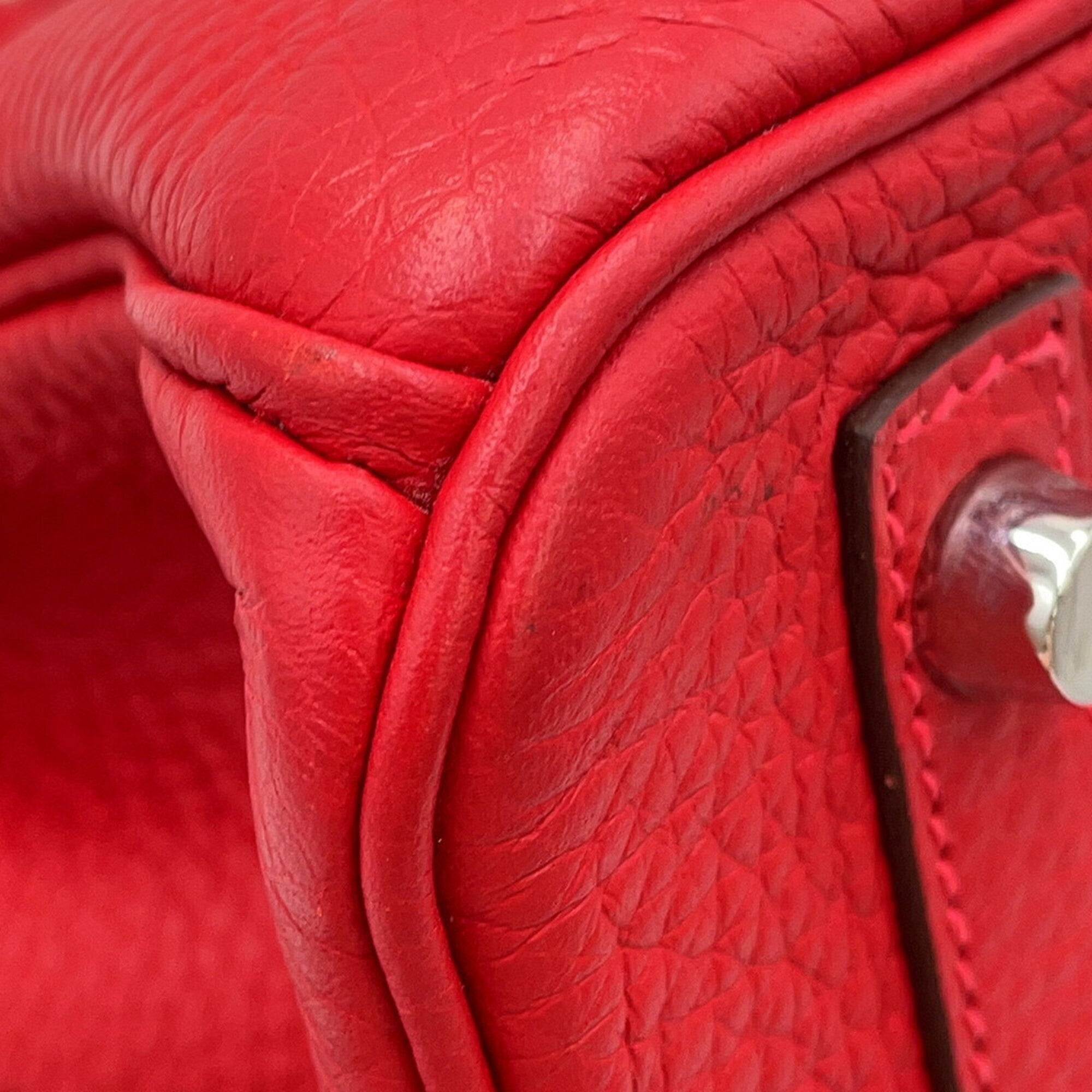Hermes Rouge Casaque Taurillon Clemence Leather Handbag (Pre-Owned)