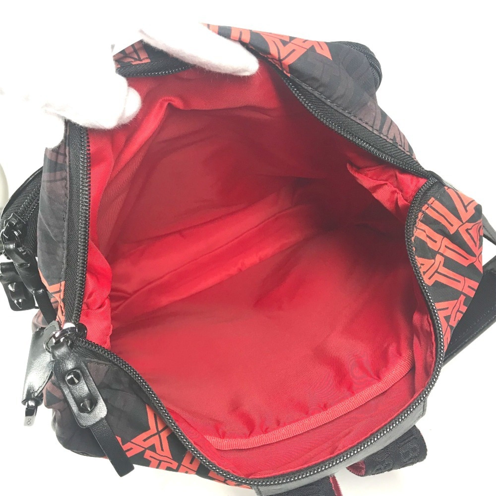 Christian Louboutin Black Red Color Nylon Leather Backpack (Pre-Owned)