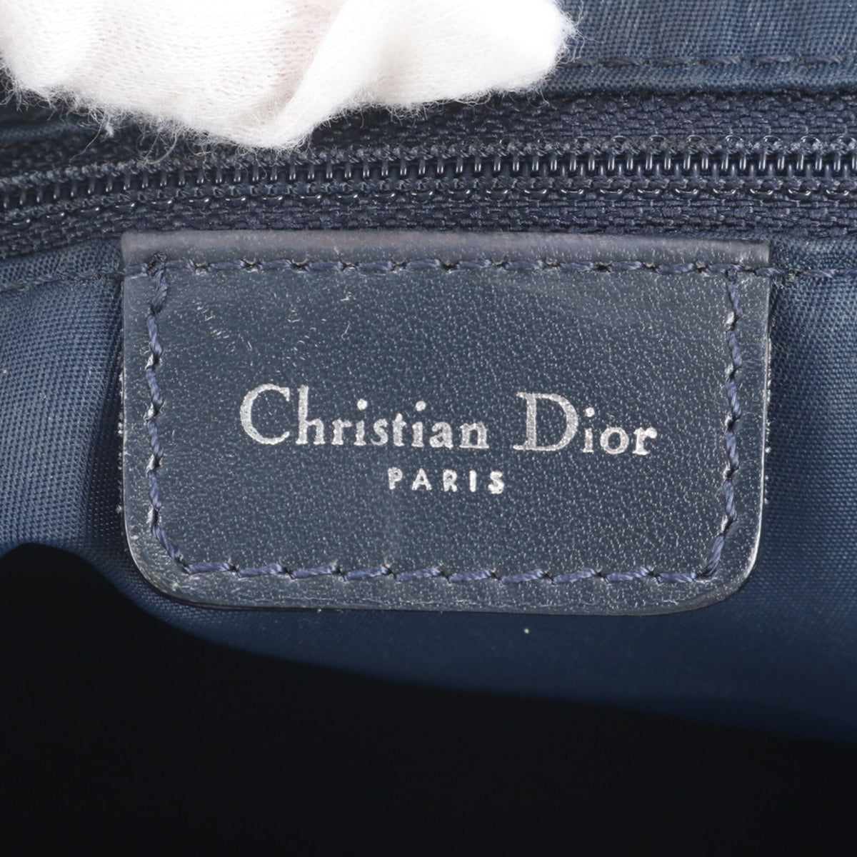 Christian Dior Navy Leather Canvas Shoulder Bag (Pre-Owned)