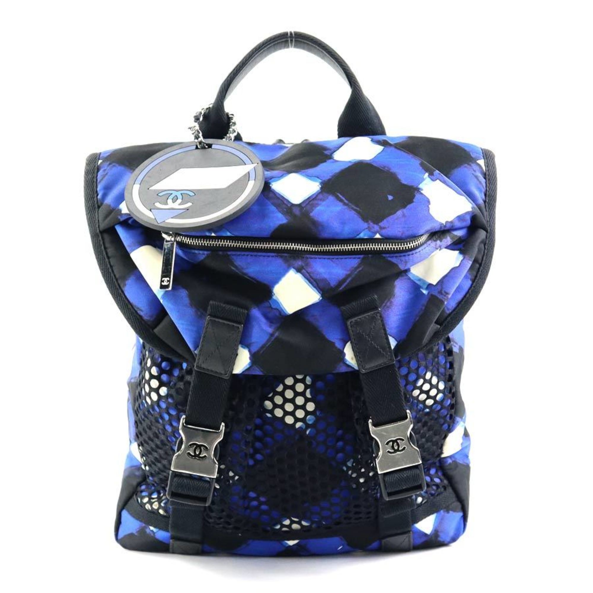 Chanel Black Blue White Nylon Backpack (Pre-Owned)