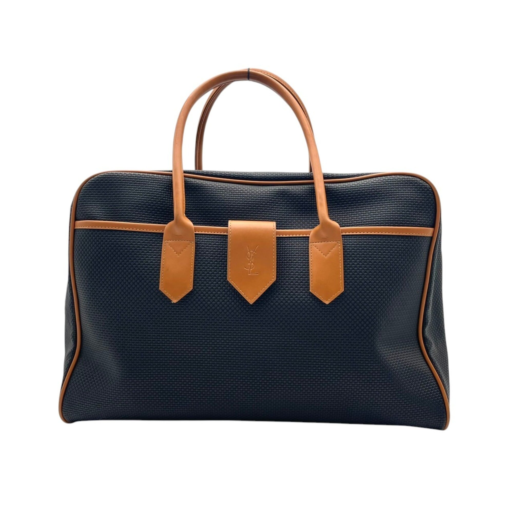 Yves Saint Laurent Black Brown Pvc Leather Boston Bag Handbag (Pre-Owned)