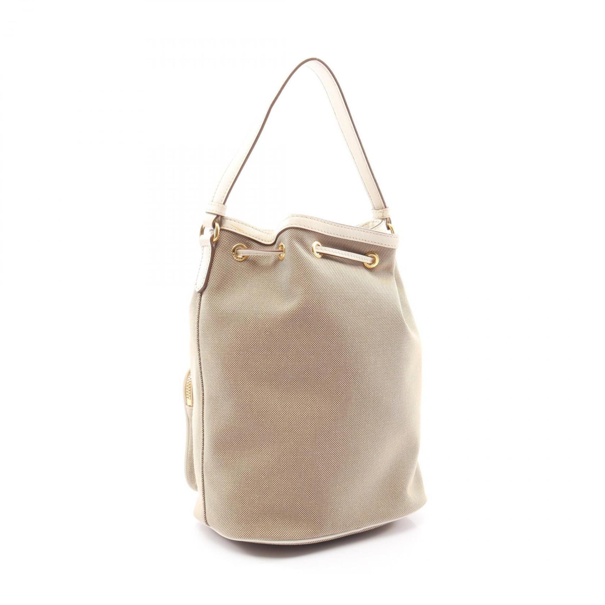 Prada Beige Brown White Canvas Leather Handbag (Pre-Owned)