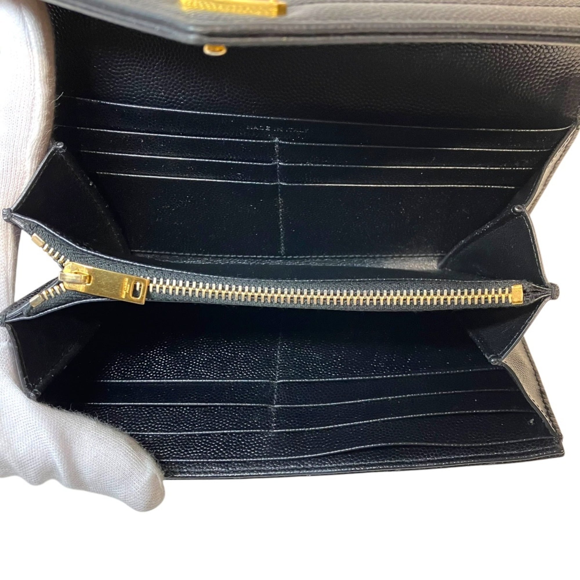 Saint Laurent Black Leather Long Wallet (Bi-Fold) (Pre-Owned)