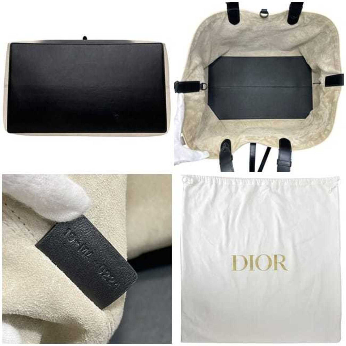 Christian Dior Black White Canvas Leather Tote Bag (Pre-Owned)