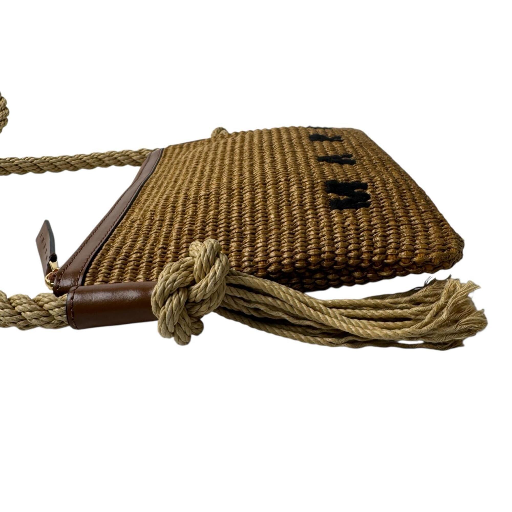 Marni Brown Raffia Cotton Leather Shoulder Bag (Pre-Owned)