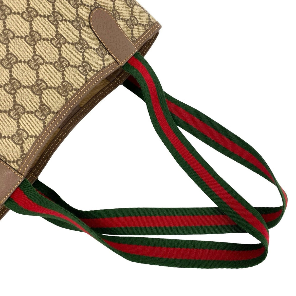 Gucci Brown Green Red Color Leather Pvc Shoulder Bag Tote Bag (Pre-Owned)