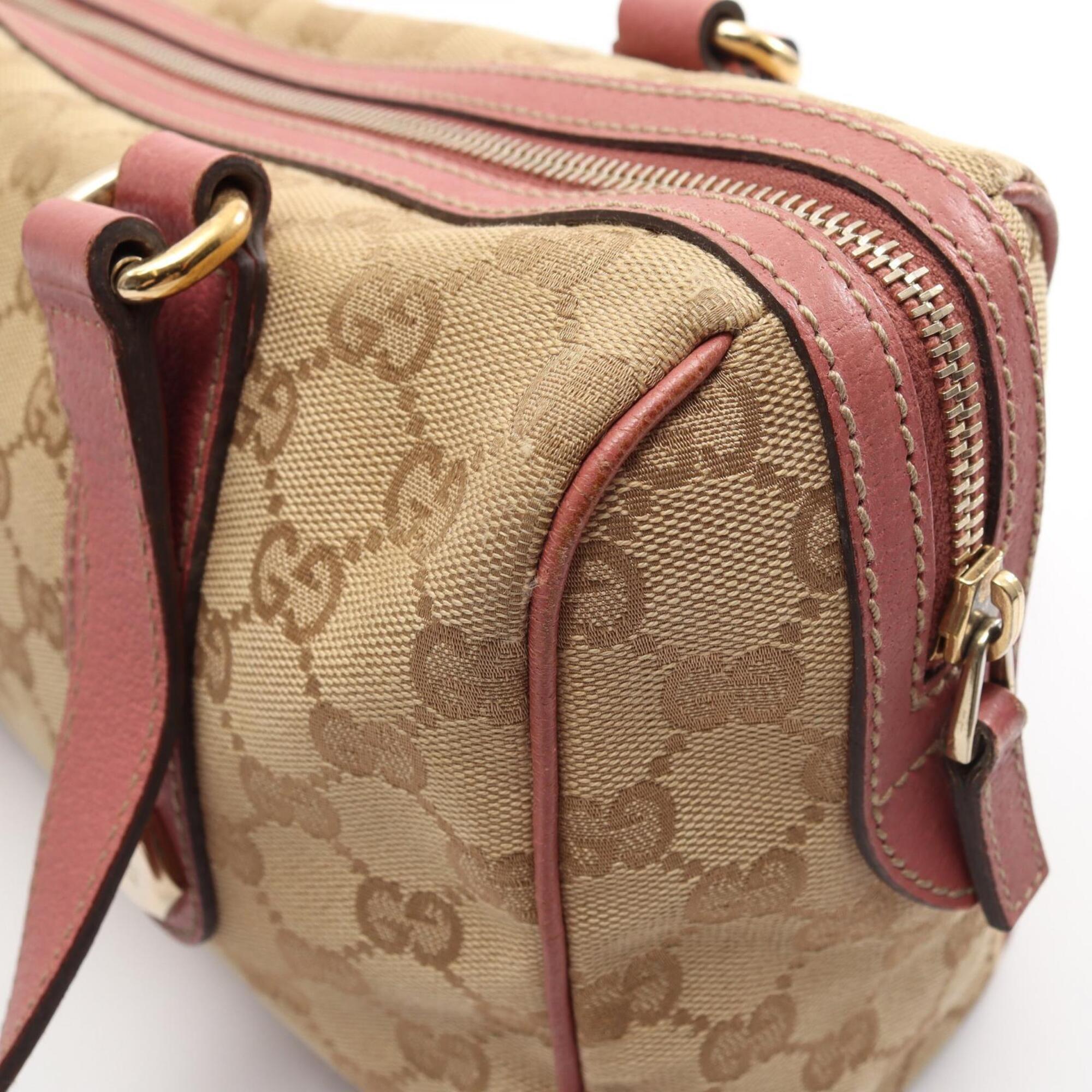 Gucci Beige Pink Canvas Leather Handbag (Pre-Owned)
