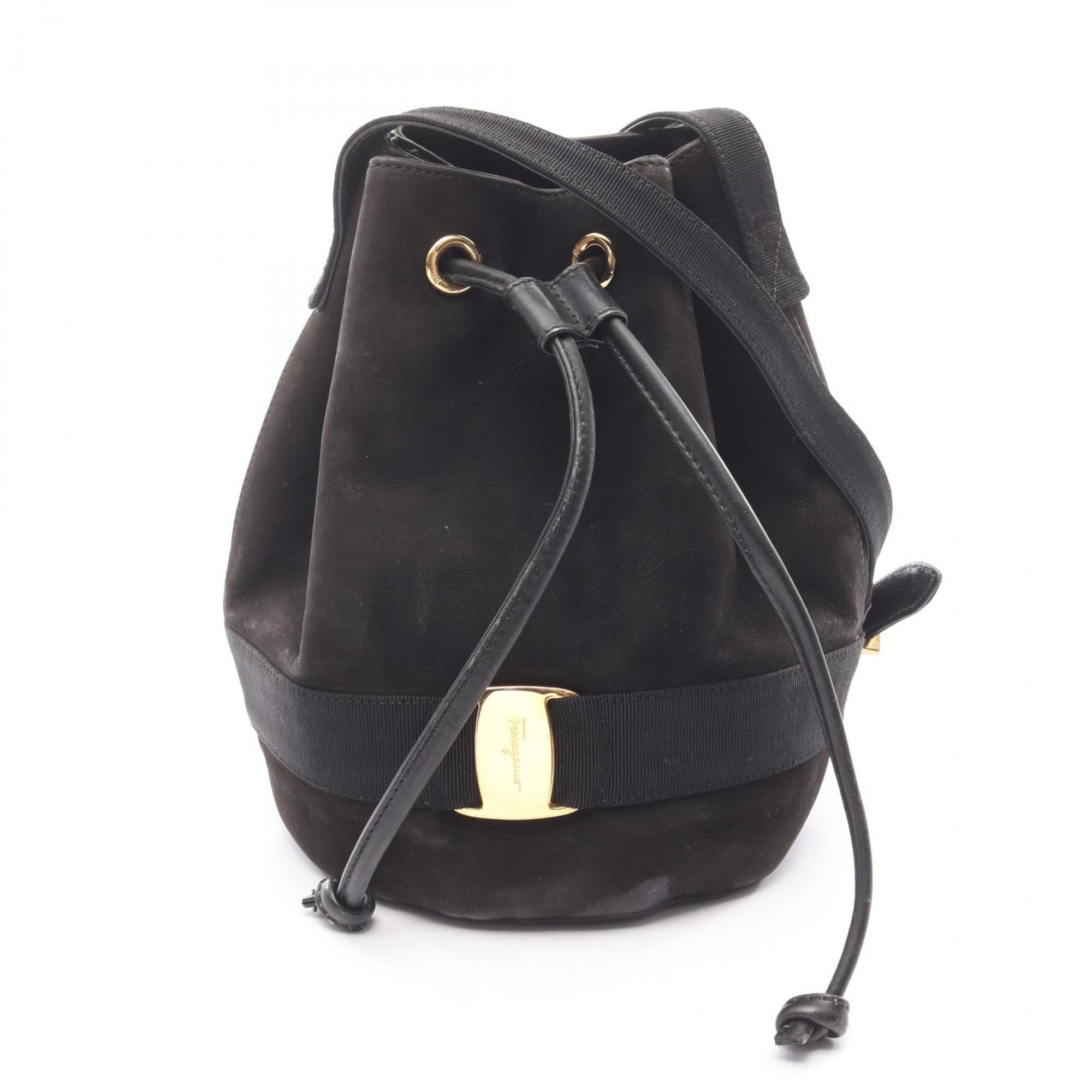 Salvatore Ferragamo Vara Black Suede Shoulder Bag (Pre-Owned)
