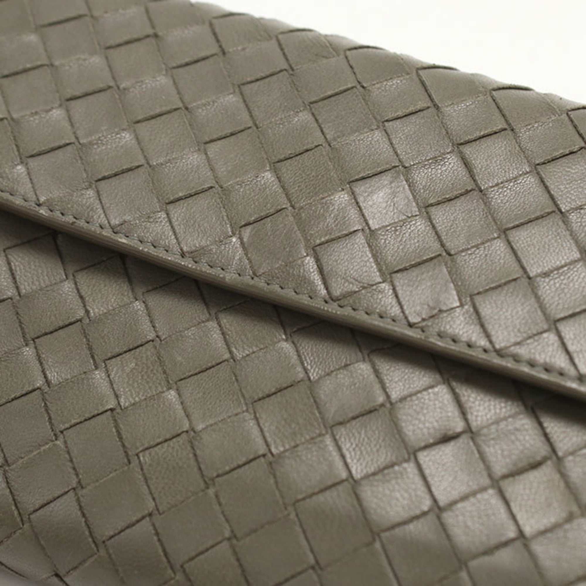 Bottega Veneta Intrecciato Khaki Leather Long Wallet (Bi-Fold) (Pre-Owned)