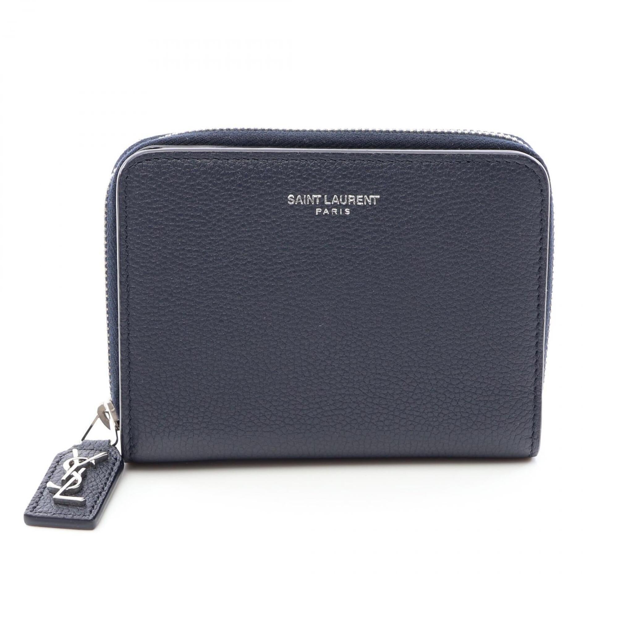 Yves Saint Laurent Navy Leather Wallet (Bi-Fold) (Pre-Owned)