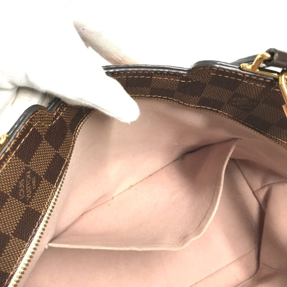 Louis Vuitton Brown Damier Canvas Galle Magnolia Pink Jersey Handbag Shoulder Bag Tote Bag (Pre-Owned)