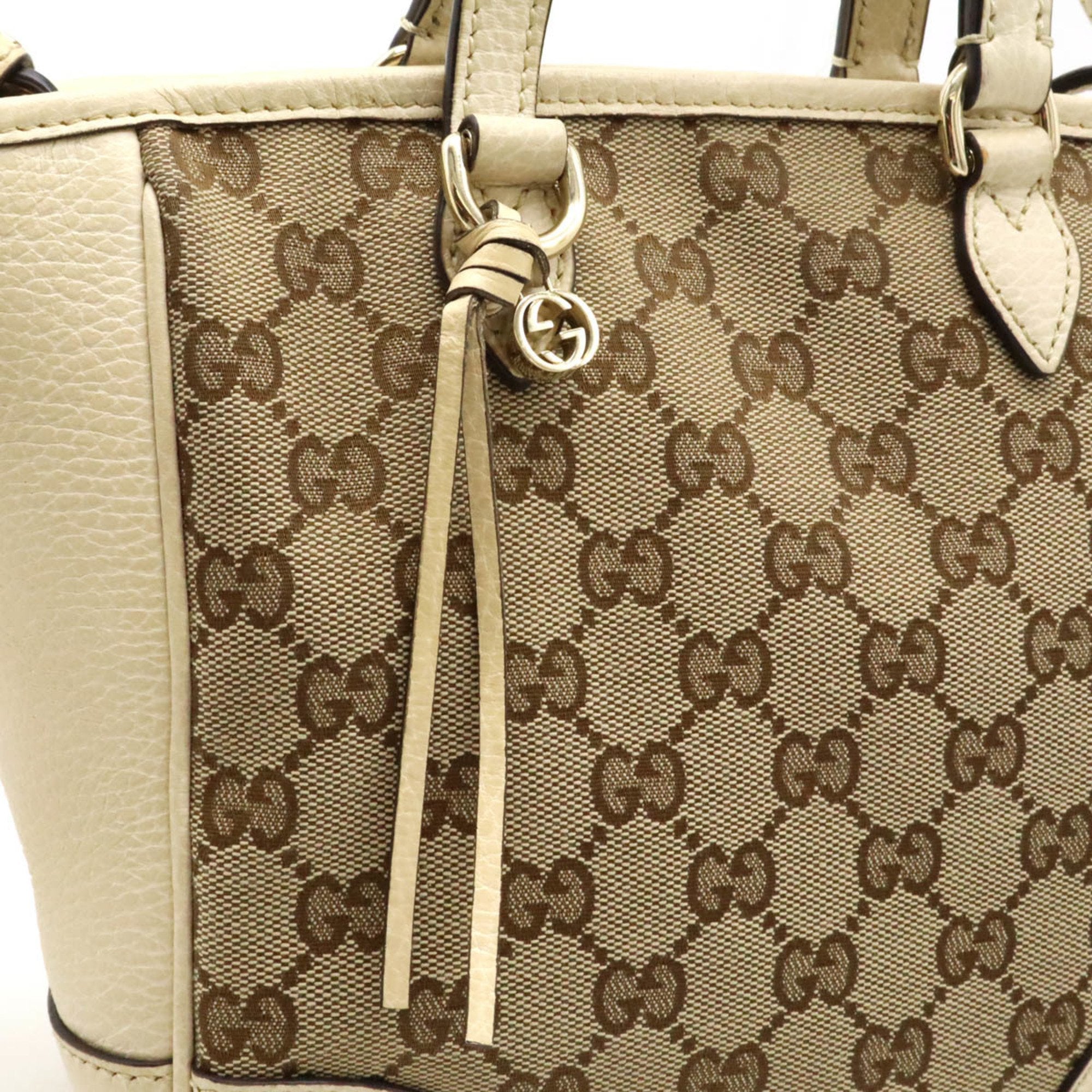 Gucci Beige Khaki Canvas Leather Handbag Shoulder Bag (Pre-Owned)