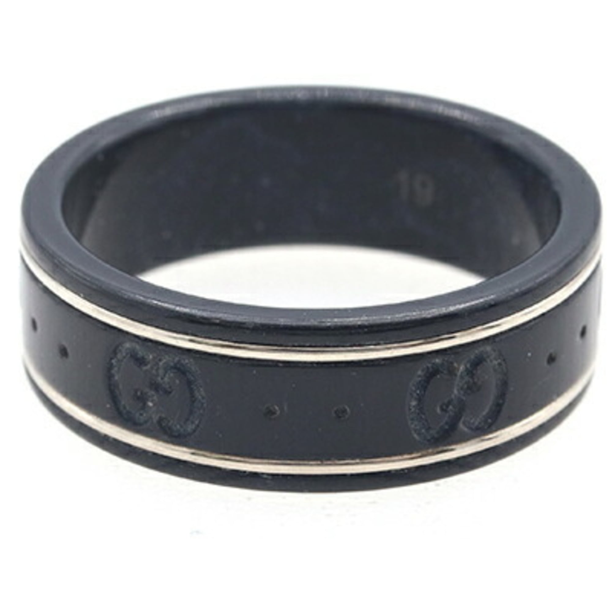 Gucci Silver Black Band Ring (Pre-Owned)