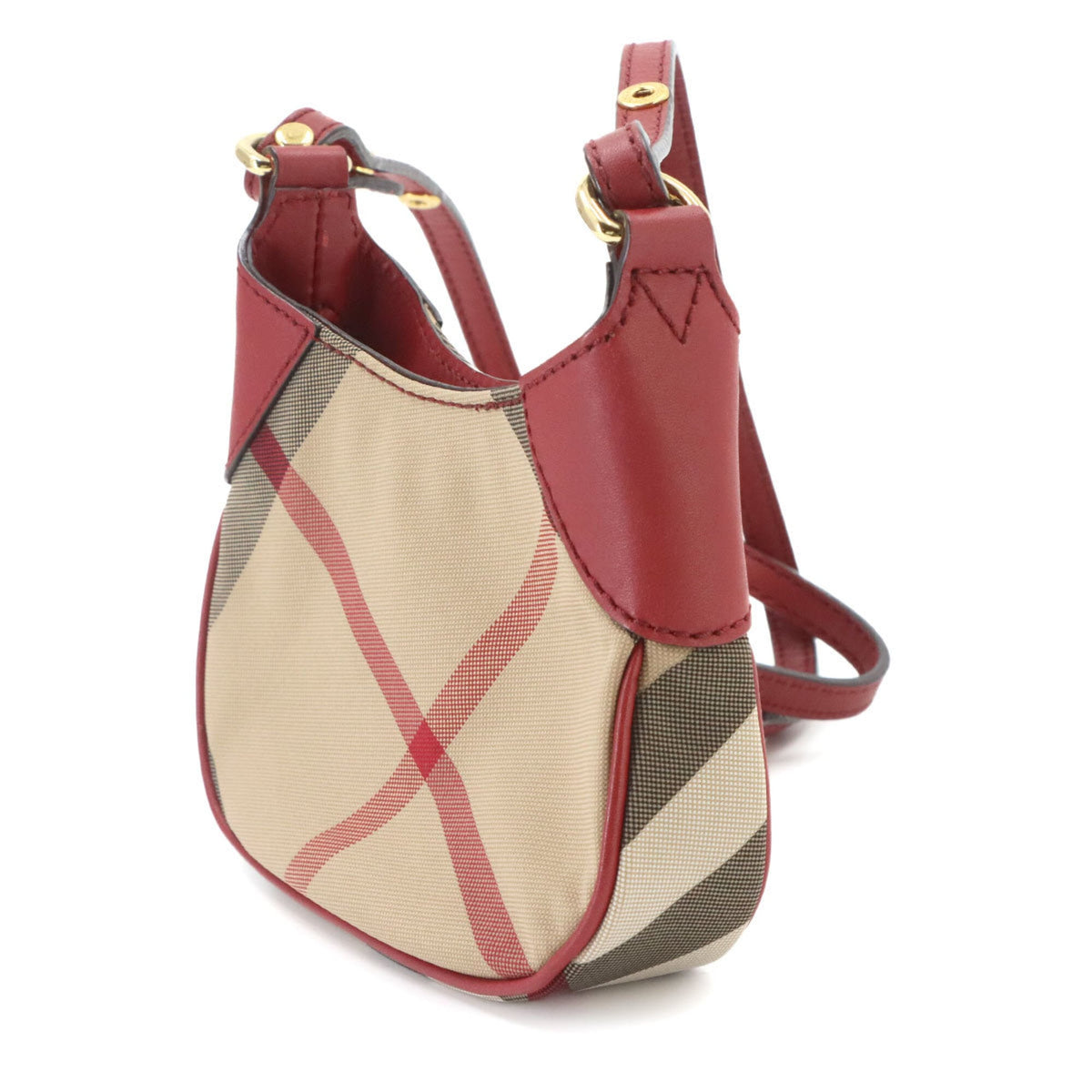 Burberry Beige Red Color Canvas Leather Shoulder Bag (Pre-Owned)