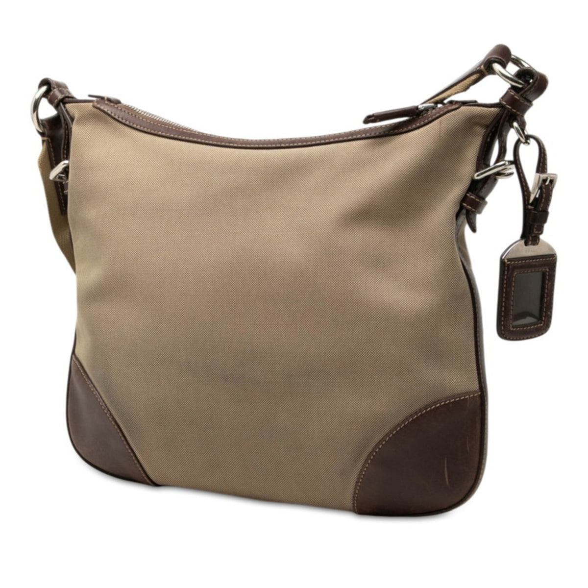 Prada Brown Canvas Leather Shoulder Bag (Pre-Owned)