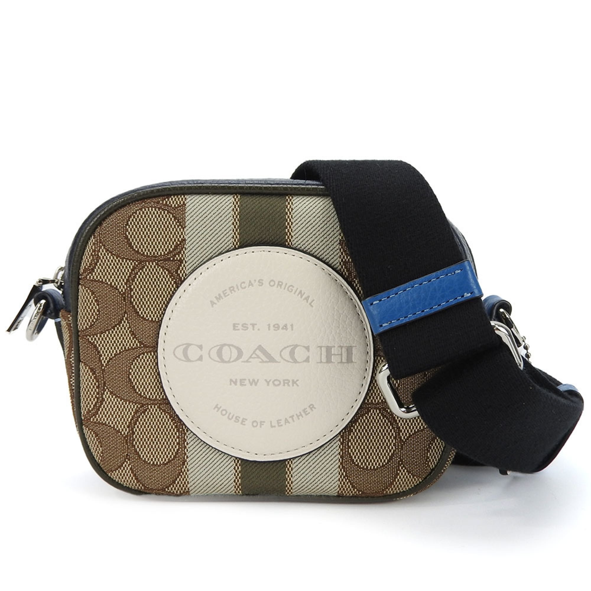 Coach Beige Blue Khaki Canvas Leather Pochette Shoulder Bag (Pre-Owned)