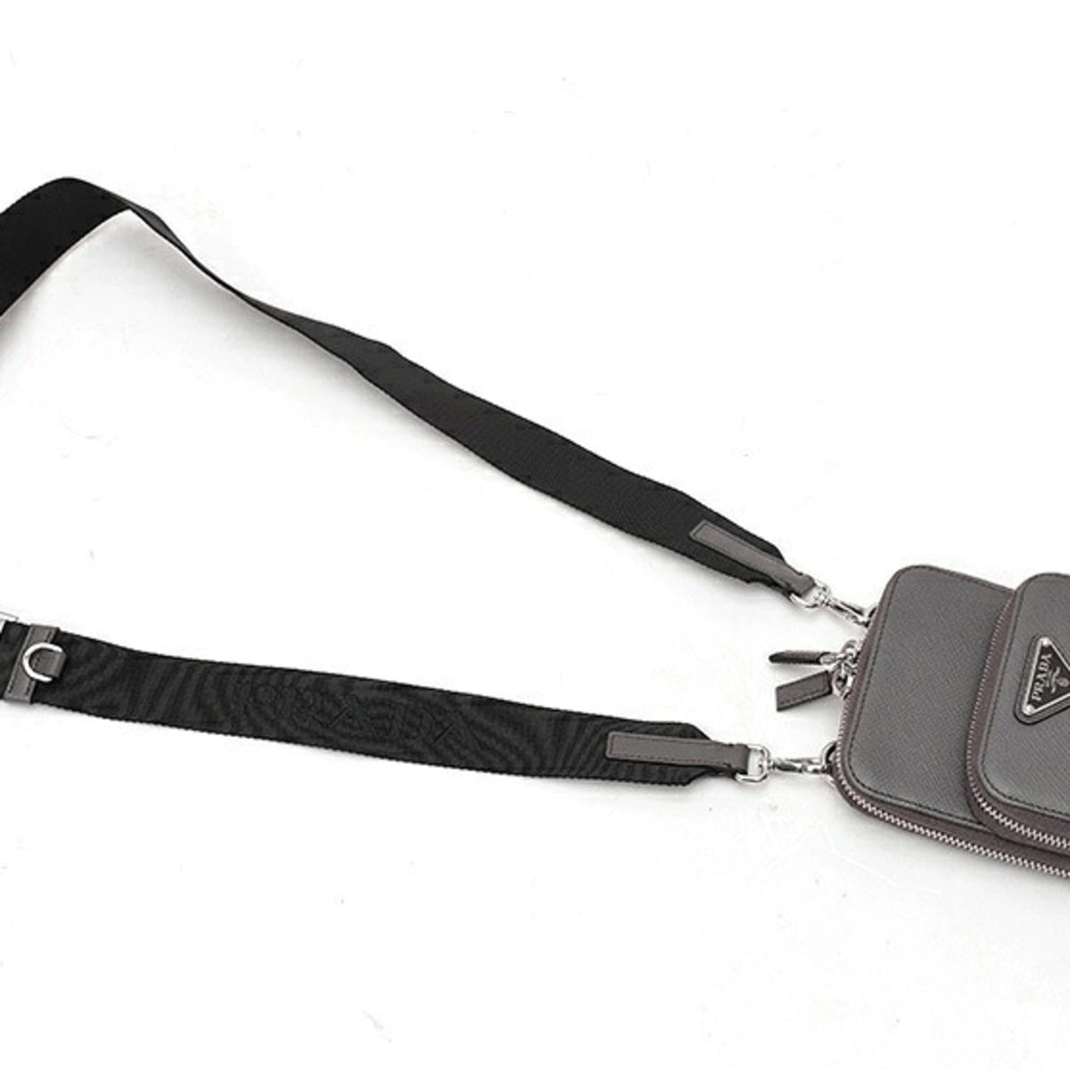 Prada Gray Beige Leather Pouch (Pre-Owned)