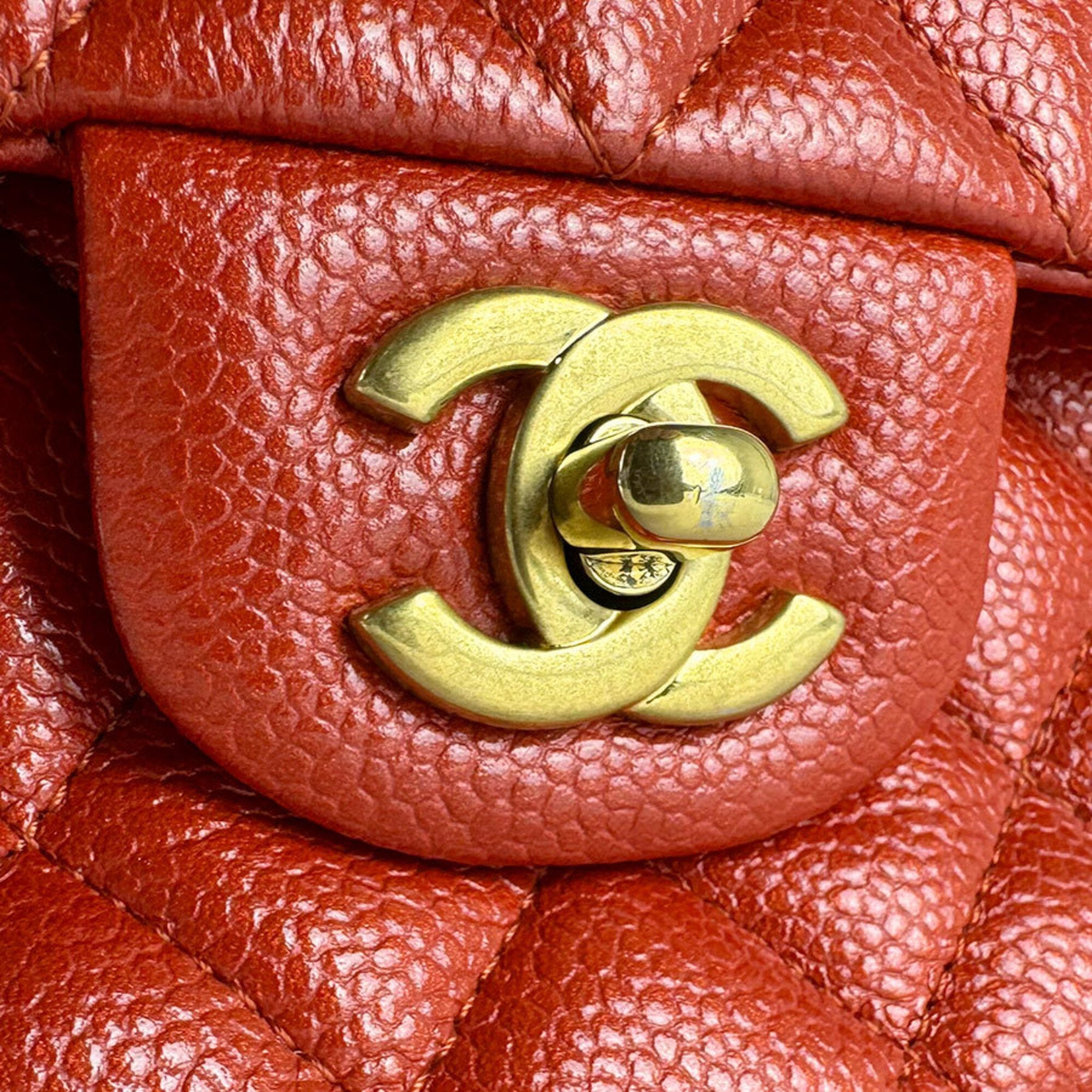 Chanel Orange Red Grained Calfskin Shoulder Bag (Pre-Owned)