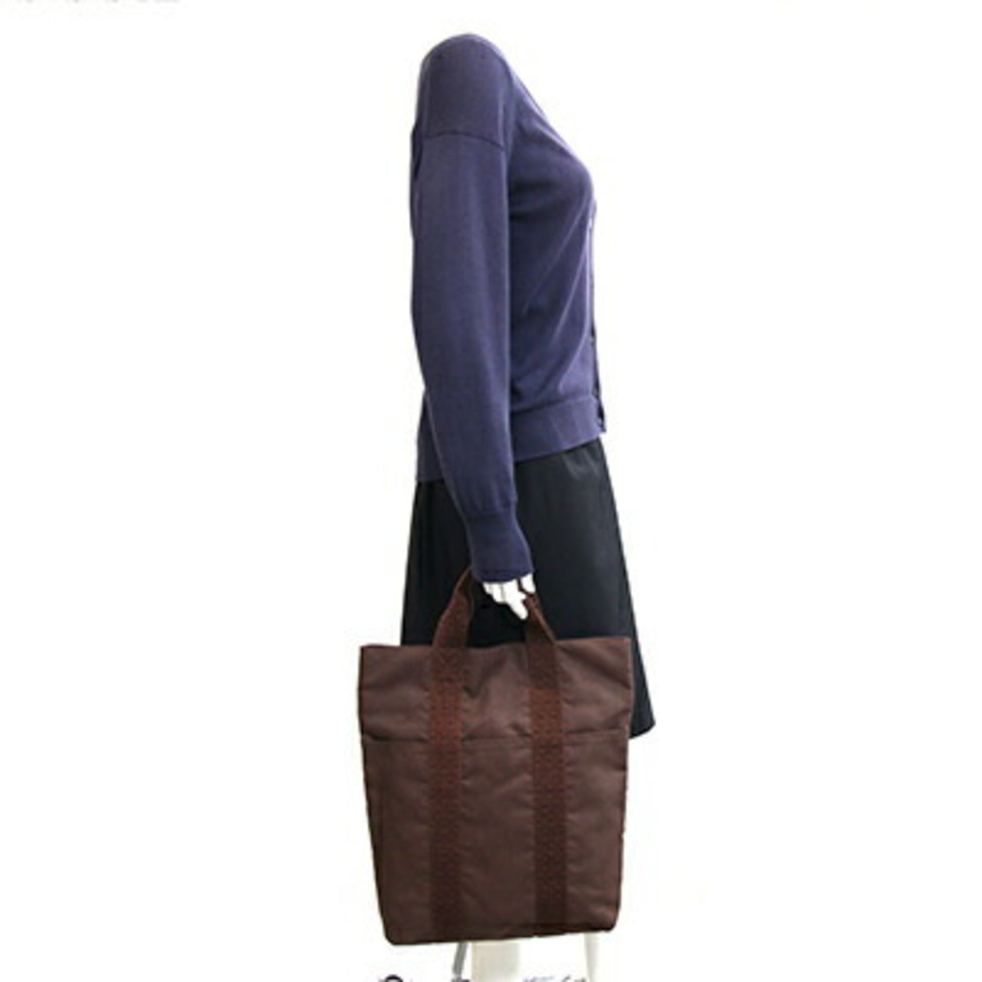 Hermes Her Line Brown Canvas Handbag Tote Bag (Pre-Owned)