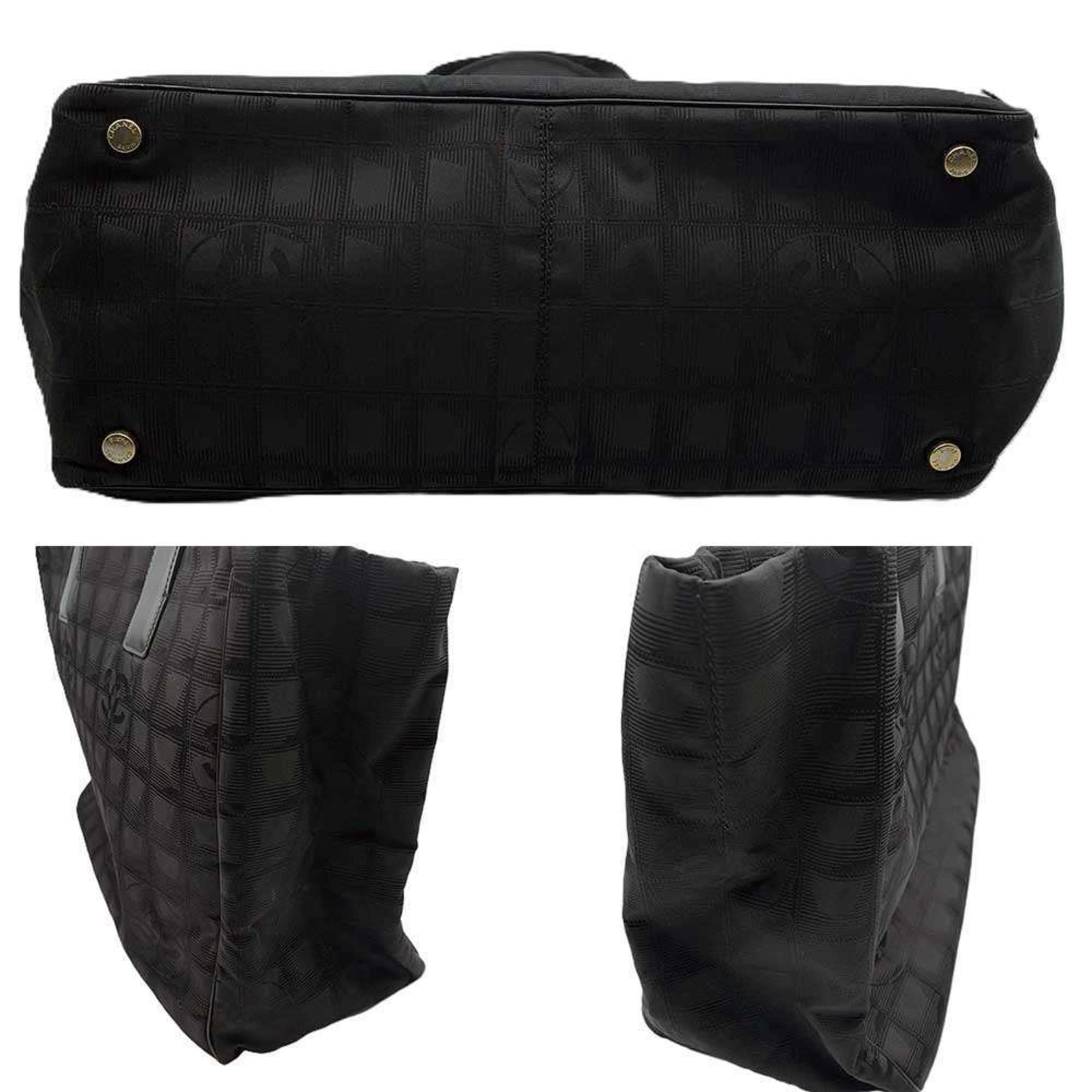 Chanel Black New Travel Line Leather Shoulder Bag Tote Bag (Pre-Owned)