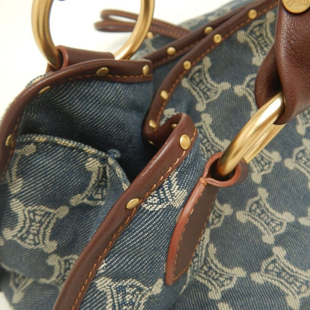 Celine Bittersweet Blue Brown Cotton Denim Leather Handbag (Pre-Owned)