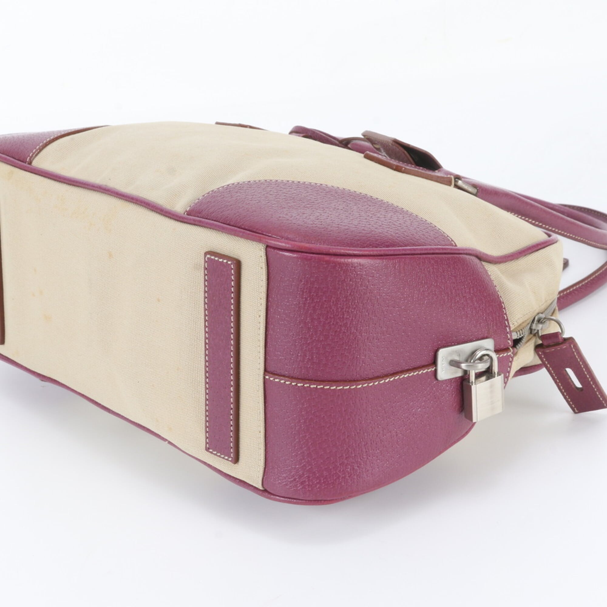 Prada Ivory Purple Leather Canvas Handbag Shoulder Bag (Pre-Owned)