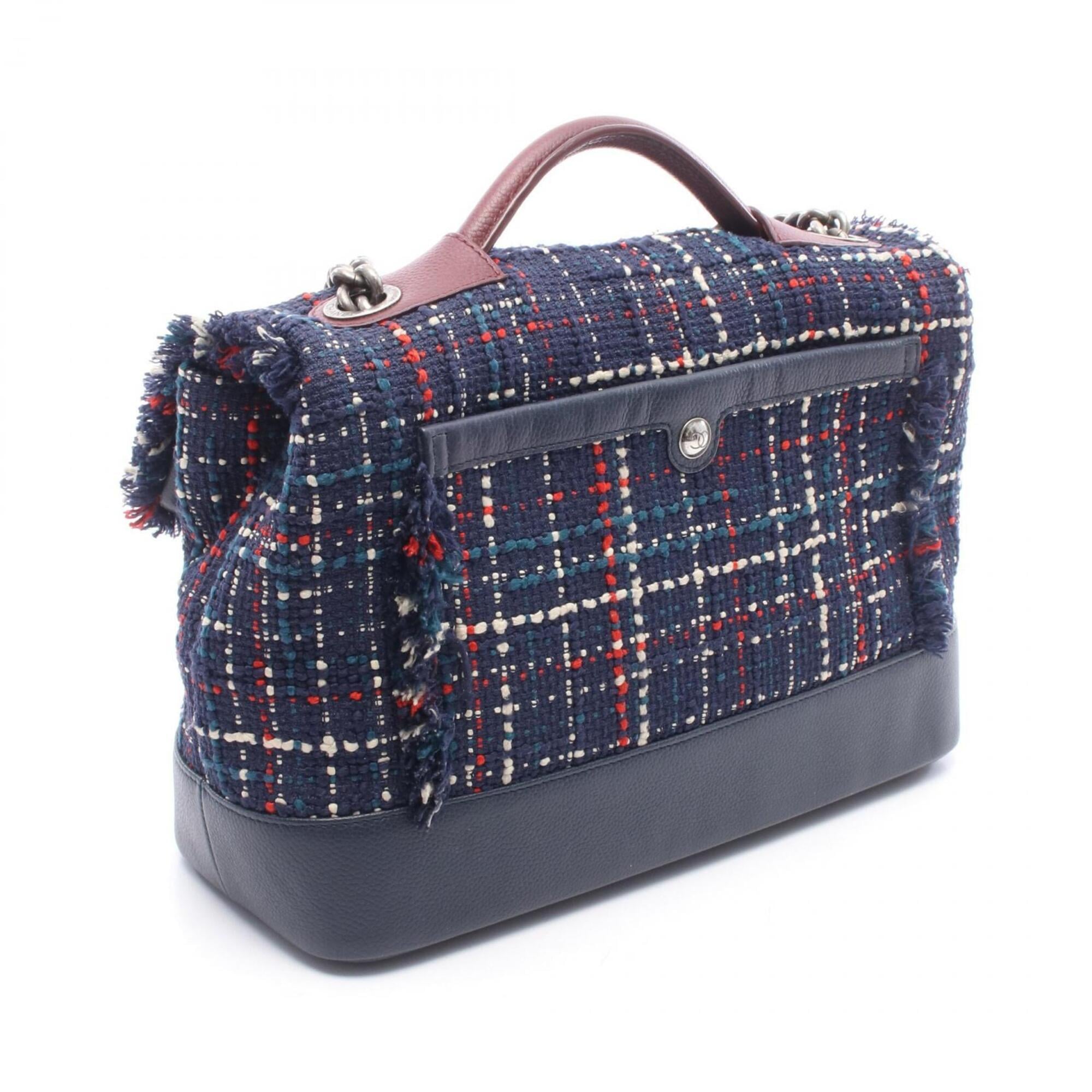 Chanel Bordeaux Multi-Color Navy Fabric Leather Handbag Shoulder Bag (Pre-Owned)