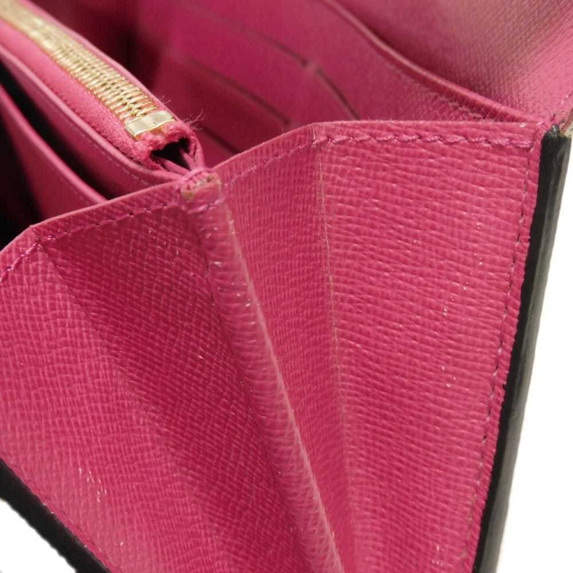 Louis Vuitton Brown Hot Pink Monogram Canvas Leather Long Wallet (Bi-Fold) (Pre-Owned)