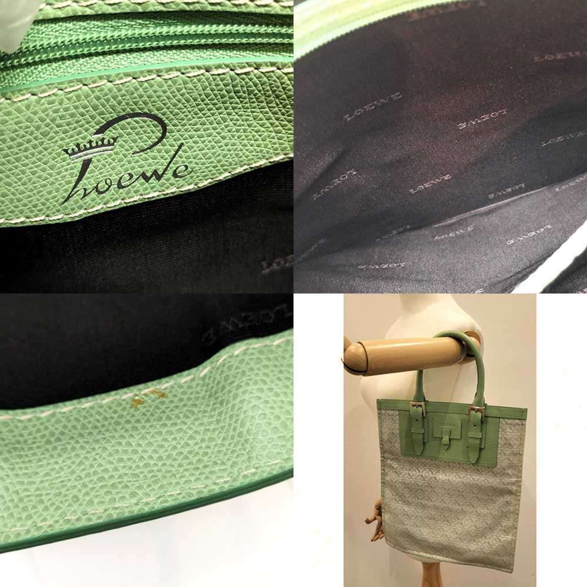 Loewe Green Canvas Leather Handbag Tote Bag (Pre-Owned)