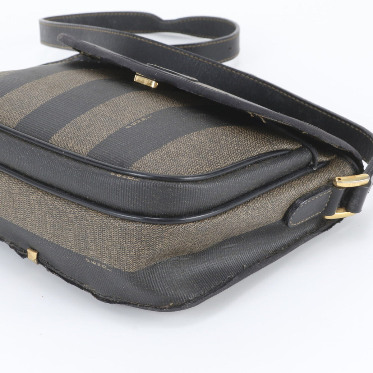 Fendi Black Brown Leather Coated Canvas Handbag Shoulder Bag Tote Bag (Pre-Owned)