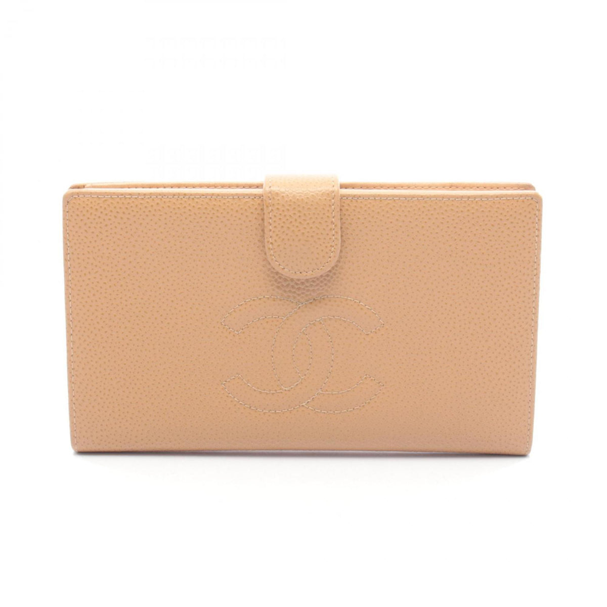 Chanel Beige Leather Long Wallet (Bi-Fold) (Pre-Owned)