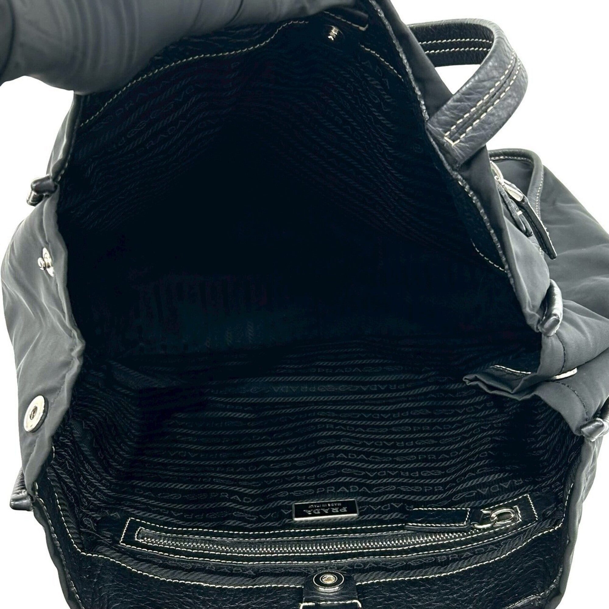 Prada Black Nylon Leather Handbag Tote Bag (Pre-Owned)